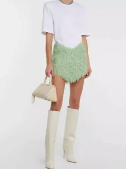 Bottes au Genou Femme à Talons Hauts avec Bout Pointu en Cuir Synthétique Unicolore