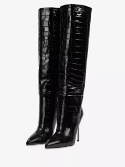 Bottes au Genou Femme à Talons Hauts avec Bout Pointu en Cuir Synthétique Unicolore