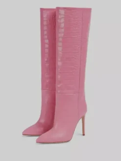 Bottes au Genou Femme à Talons Hauts avec Bout Pointu en Cuir Synthétique Unicolore