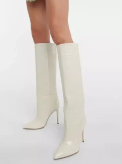 Bottes au Genou Femme à Talons Hauts avec Bout Pointu en Cuir Synthétique Unicolore