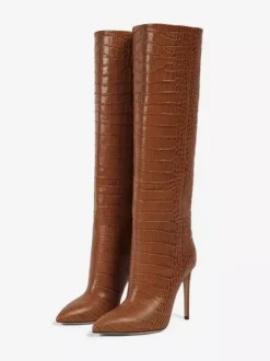 Bottes au Genou Femme à Talons Hauts avec Bout Pointu en Cuir Synthétique Unicolore