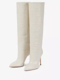 Bottes au Genou Femme à Talons Hauts avec Bout Pointu en Cuir Synthétique Unicolore