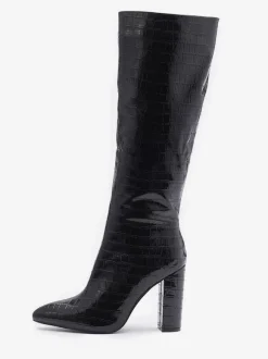 Bottes au Genou Femme en Cuir Synthétique avec Bout Pointu Unicolore