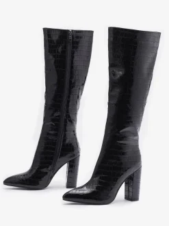 Bottes au Genou Femme en Cuir Synthétique avec Bout Pointu Unicolore