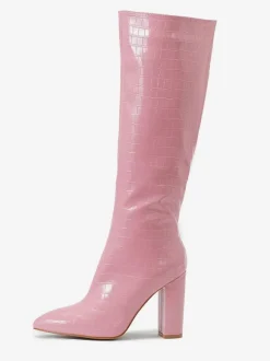 Bottes au Genou Femme en Cuir Synthétique avec Bout Pointu Unicolore