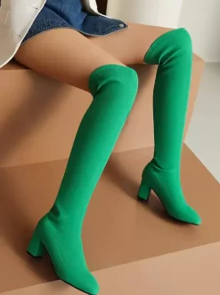 Bottes au-dessus du genou Rose Cuissardes pour femmes en polyester Talon épais