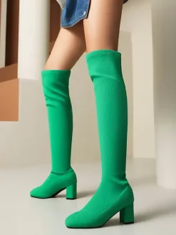 Bottes au-dessus du genou Rose Cuissardes pour femmes en polyester Talon épais
