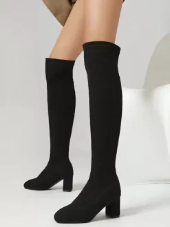 Bottes au-dessus du genou Rose Cuissardes pour femmes en polyester Talon épais