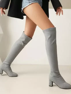 Bottes au-dessus du genou Rose Cuissardes pour femmes en polyester Talon épais
