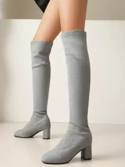 Bottes au-dessus du genou Rose Cuissardes pour femmes en polyester Talon épais