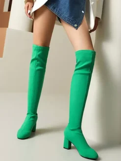 Bottes au-dessus du genou Rose Cuissardes pour femmes en polyester Talon épais