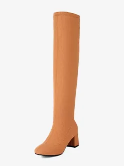 Bottes au-dessus du genou Rose Cuissardes pour femmes en polyester Talon épais