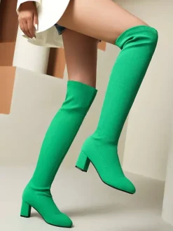 Bottes au-dessus du genou Rose Cuissardes pour femmes en polyester Talon épais
