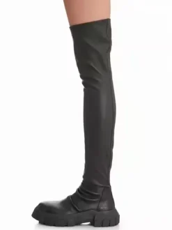 Bottes au-dessus du genou pour femmes bas à bout rond baskets hautes froncées