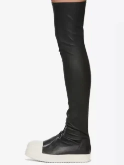 Bottes au-dessus du genou pour femmes bas à bout rond baskets hautes froncées