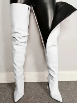 Bottes au-dessus du genou pour femmes bottes à bout pointu fermeture éclair talons aiguilles sexy cuissardes hautes