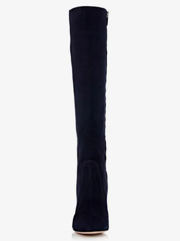 Bottes chaussures en daim noires Bottes à talons épais