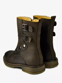 Bottes Chelsea Chaussures Hommes En Cuir De Vache Marron Foncé Boucle À Bout Rond