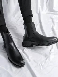 Bottes Chelsea classiques noires à enfiler pour homme bout pointu talons bas