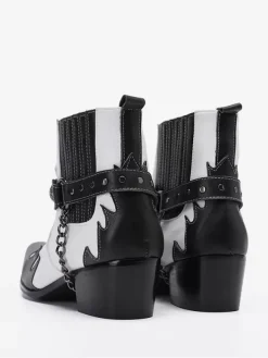 Bottes Chelsea pour hommes en cuir de vachette blanc à bout carré avec chaînes et cheville
