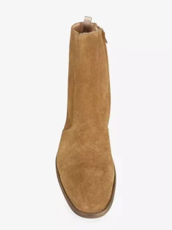 Bottes Chelsea pour hommes Bottines courtes à bout carré en cuir orange