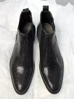 Bottes Chelsea pour hommes Bottes habillées à bout rond en cuir de vachette noir