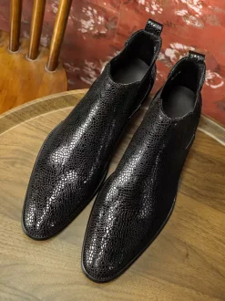 Bottes Chelsea pour hommes Bottes habillées à bout rond en cuir de vachette noir