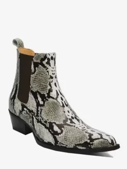 Bottes Chelsea pour hommes bottes courtes en cuir de vache à imprimé serpent bout pointu fermeture éclair à la cheville