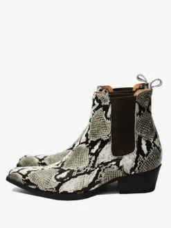 Bottes Chelsea pour hommes bottes courtes en cuir de vache à imprimé serpent bout pointu fermeture éclair à la cheville