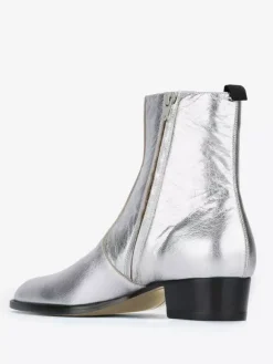 Bottes Chelsea pour hommes Bottes habillées à bout rond en cuir de vache argenté