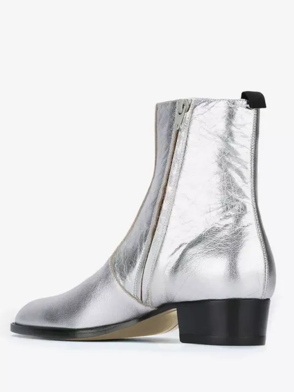 Bottes Chelsea pour hommes Bottes habillées à bout rond en cuir de vache argenté