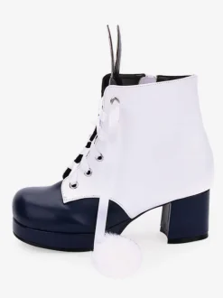 Bottes classiques lolita bottes oreille de lapin pom pom à deux tons chaussures chunky à talons hauts Lolita Déguisements Halloween