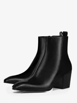 Bottes courtes noires à talons carrés et bout pointu pour homme idéales pour les soirées et les bals de promo