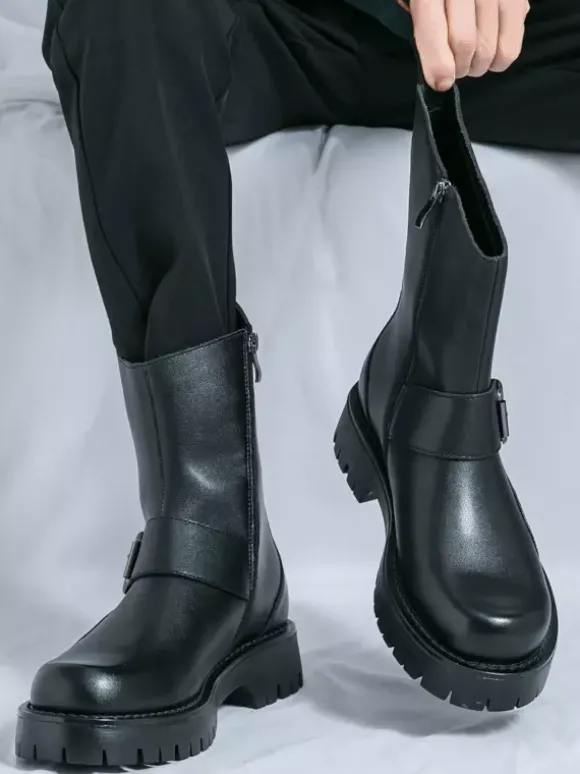 Bottes courtes pour hommes semelle épaisse boucle en acier chaussures en cuir avec semelle antidérapante chaussures décontractées et robustes
