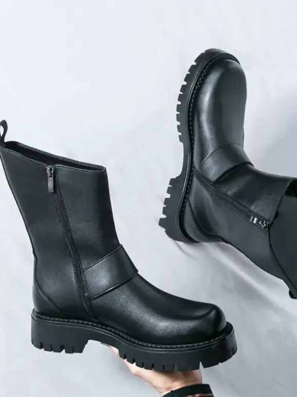 Bottes courtes pour hommes semelle épaisse boucle en acier chaussures en cuir avec semelle antidérapante chaussures décontractées et robustes