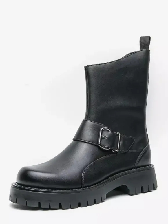 Bottes courtes pour hommes semelle épaisse boucle en acier chaussures en cuir avec semelle antidérapante chaussures décontractées et robustes