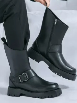Bottes courtes pour hommes semelle épaisse boucle en acier chaussures en cuir avec semelle antidérapante chaussures décontractées et robustes
