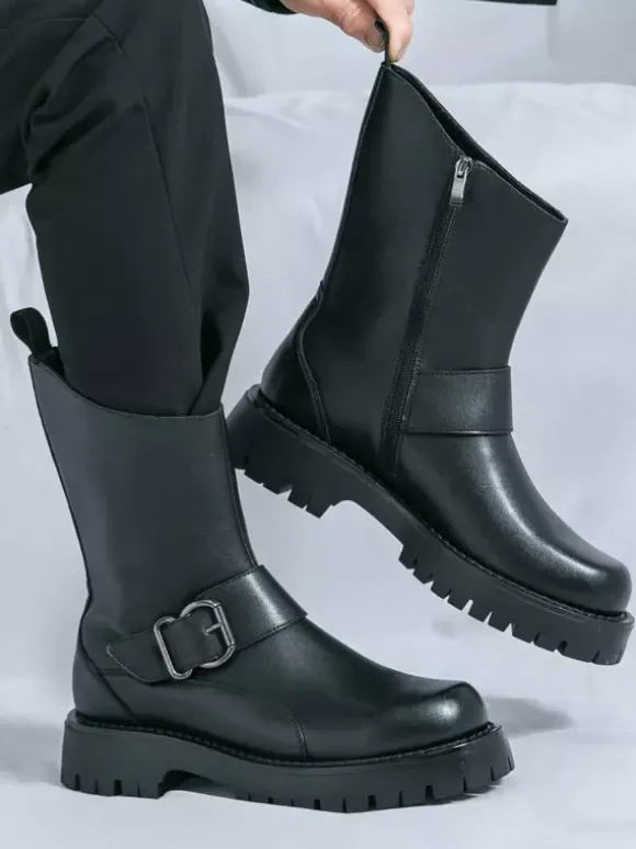 Bottes courtes pour hommes semelle épaisse boucle en acier chaussures en cuir avec semelle antidérapante chaussures décontractées et robustes