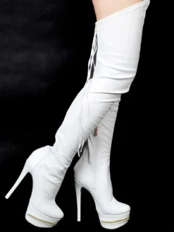 Bottes cuissardes à talons hauts pour femmes en cuir noir avec fermeture éclair à l'arrière bottes sexy montantes au-dessus du genou chaussures de soirée