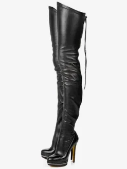 Bottes cuissardes à talons hauts pour femmes en cuir noir avec fermeture éclair à l'arrière bottes sexy montantes au-dessus du genou chaussures de soirée