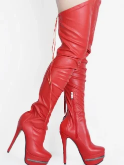 Bottes cuissardes à talons hauts pour femmes en cuir noir avec fermeture éclair à l'arrière bottes sexy montantes au-dessus du genou chaussures de soirée