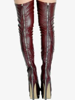 Bottes cuissardes à talons hauts pour femmes en cuir noir avec fermeture éclair à l'arrière bottes sexy montantes au-dessus du genou chaussures de soirée