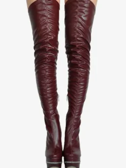 Bottes cuissardes à talons hauts pour femmes en cuir noir avec fermeture éclair à l'arrière bottes sexy montantes au-dessus du genou chaussures de soirée