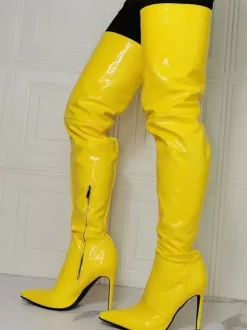 Bottes cuissardes jaunes grandes tailles à talons aiguilles
