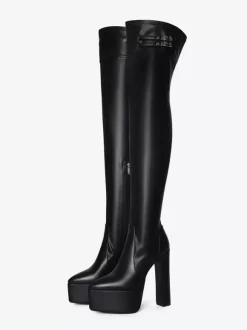 Bottes cuissardes noires à plateforme et boucle talon épais cuissardes