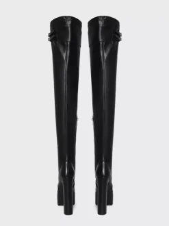 Bottes cuissardes noires à plateforme et boucle talon épais cuissardes