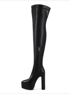 Bottes cuissardes noires à plateforme et boucle talon épais cuissardes