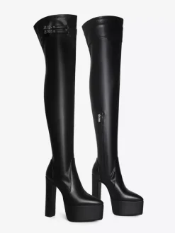 Bottes cuissardes noires à plateforme et boucle talon épais cuissardes