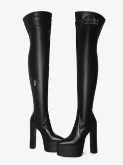 Bottes cuissardes noires à plateforme et boucle talon épais cuissardes