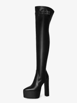 Bottes cuissardes noires à plateforme et boucle talon épais cuissardes